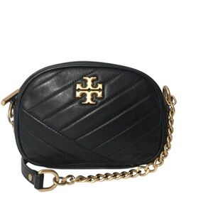 Tory Burch Mini Black Quilted Leather Logo Crossbody